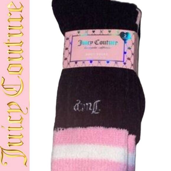Juicy Couture 2-Pair Stripe Logo Boot Socks - Picture 1 of 3